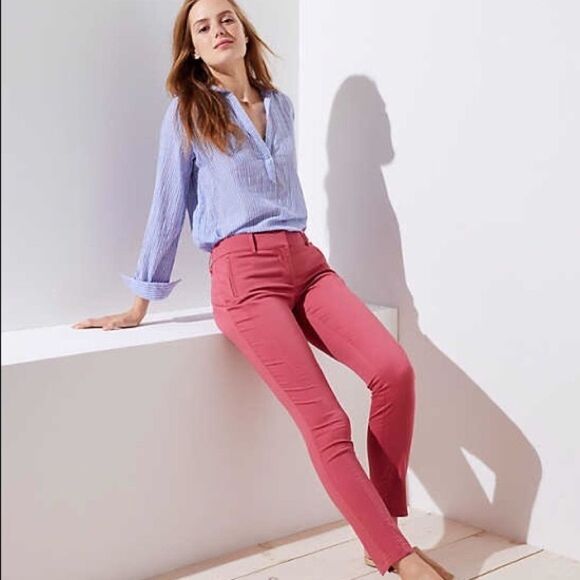 Loft Marisa Skinny Rose Pink Crop Pants Sz 2 - Picture 1 of 10